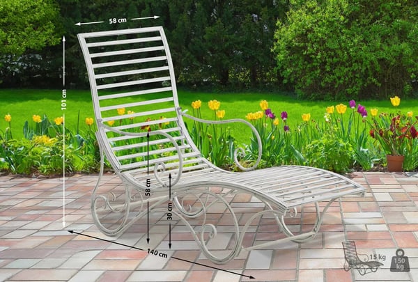 Amiens-puutarhatuoli, antiikinvalkoinen, metalli, 140x58x101 cm