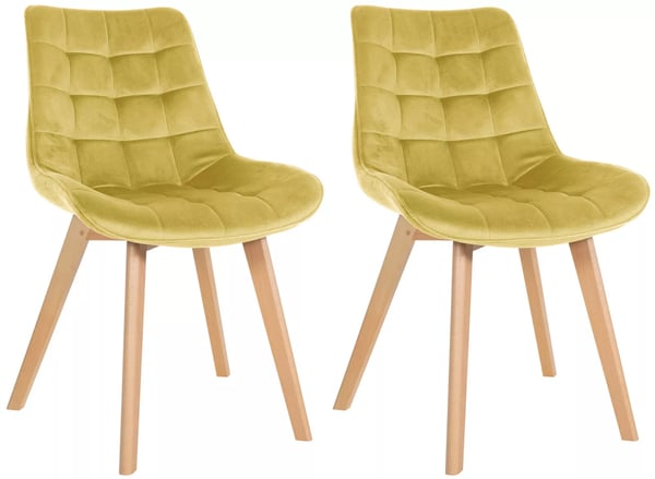 Set med 2 Brook gula sammetsstolar med träram