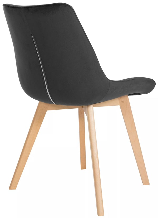 Sæt med 2 sorte fløjl spisestuestole med træben - Moderne komfort og stil