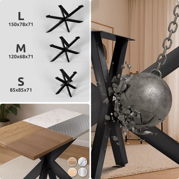 Hardwick Industrielle Sorte Metal Bordben Ramme, 150x78x71 cm - Robust Stålbase til Spise-/Konferenceborde