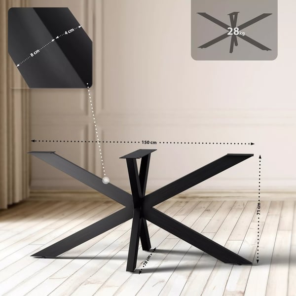 Hardwick Industrielle Sorte Metal Bordben Ramme, 150x78x71 cm - Robust Stålbase til Spise-/Konferenceborde