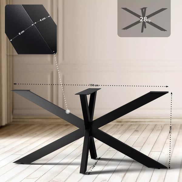 Hardwick metalliset pöydänjalat, mustat, 150x78x71 cm