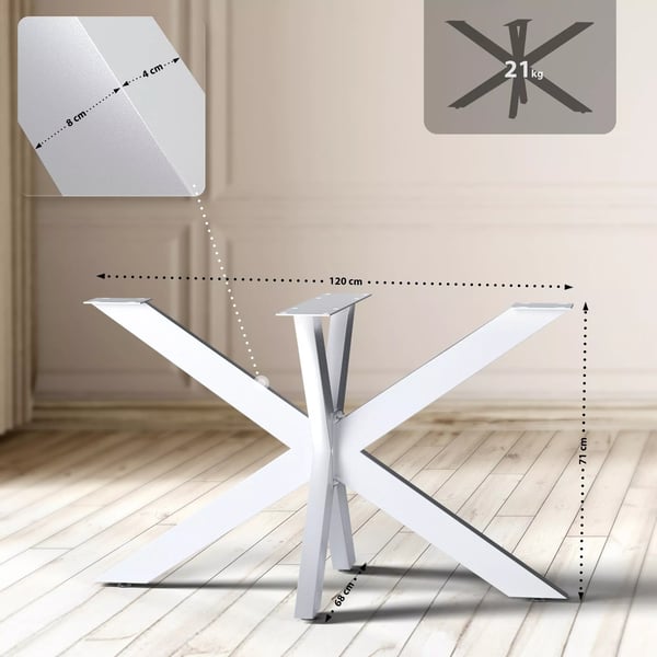 Hardwick Metalbordben 71 cm Højde Hvid Pulverlakeret Stål Industriel Stil (120x68x71 cm)