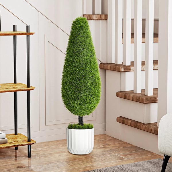 HOMCOM Kunstige Cypresser 2 stk, 90 cm Kunstig Plante, Grønlige med Kunstmos, PE Plastik, Indendørs/Udendørs