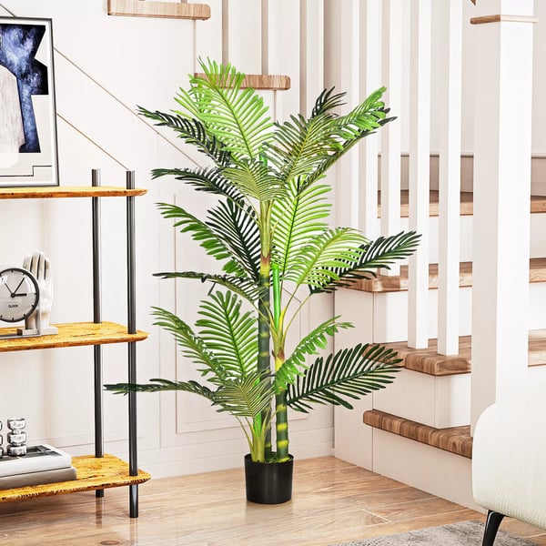 HOMCOM Kunstig Palme, PEVA/PE/PP/Cement, 150cm, Grøn, Indendørs Plante med Cementfyldning