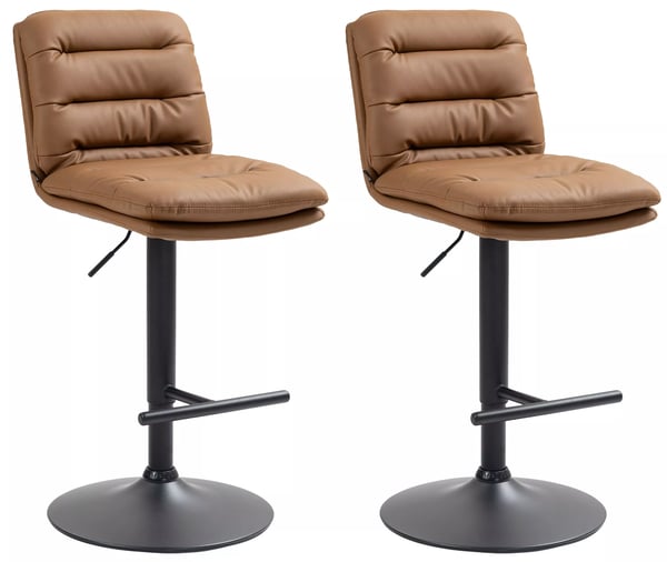 Set med 2 ljusbruna barstolar i konstläder med metallram