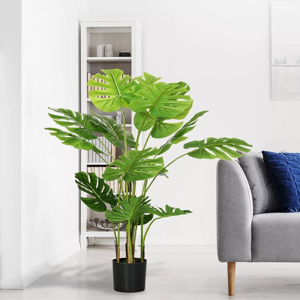 HOMCOM Kunstig Monstera 120 cm Plante i Plastpotte m. Mos - Grøn Kunstig Plante til Stue