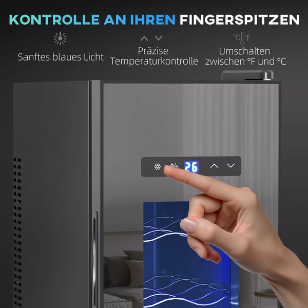 HOMCOM Viinijääkaappi 12 pullolle, 30L, 8-18°C, metalli/lasiovi, musta