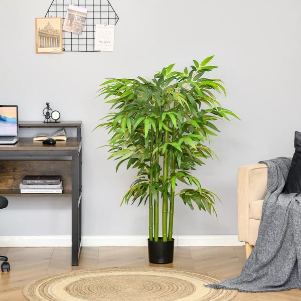 HOMCOM Keinotekoinen Bambu 140cm, Vihreä Muovi, 780 Lehteä, Ruukussa, Sisä/Ulkokäyttöön