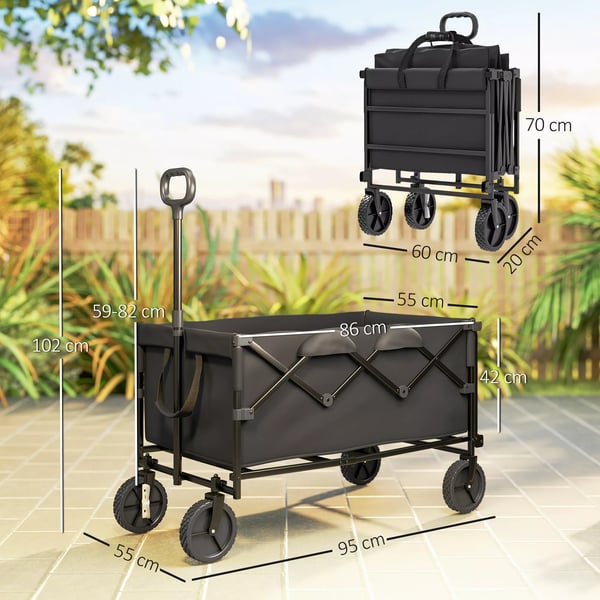 Outsunny Havevogn 160L 100kg Foldbar Transportvogn Sort Polyester