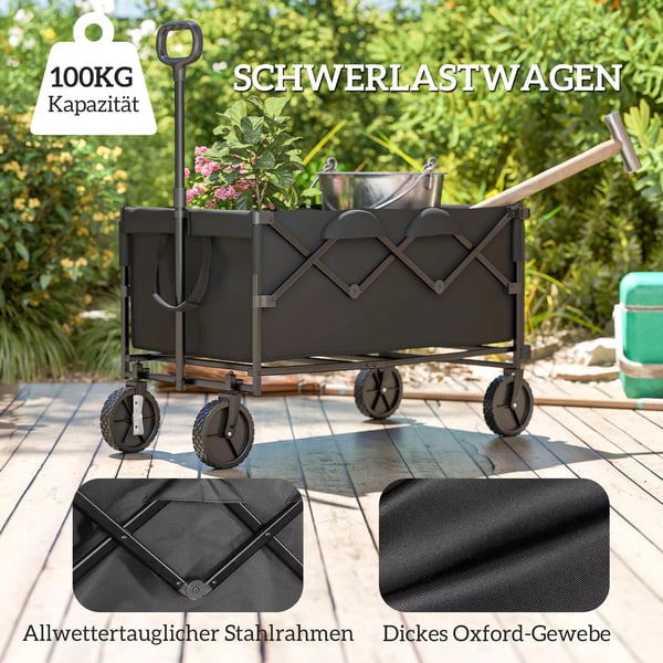 Outsunny Havevogn 160L 100kg Foldbar Transportvogn Sort Polyester