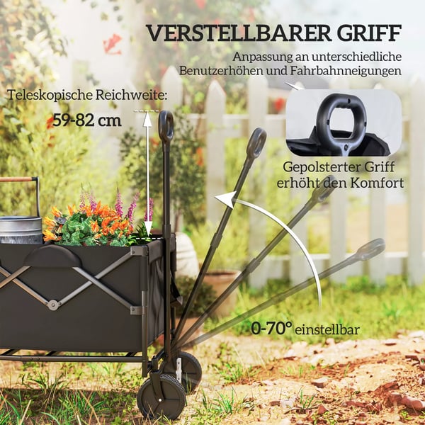 Outsunny Havevogn 160L 100kg Foldbar Transportvogn Sort Polyester