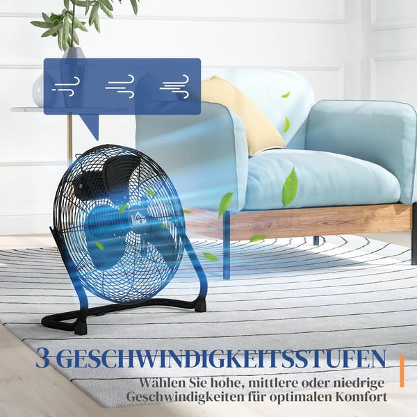 HOMCOM-pöytätuuletin, sähkökäyttöinen tuuletin 3 nopeudella, 120° säädettävä kulma, kotiin, toimistoon, makuuhuoneeseen, musta