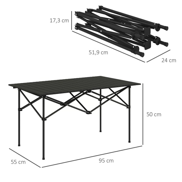 Outsunny Klapbord i Aluminium, Sort til Camping og Have, 95x55cm