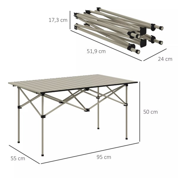 Outsunny Klapbord i Aluminium Khaki - Perfekt til Camping og Have (95x55cm)