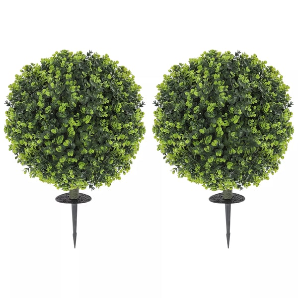 HOMCOM 2 stk. Kunstige Buxbom Kuler 40 cm Kunstplante m/jordspyd, Grøn Plastik