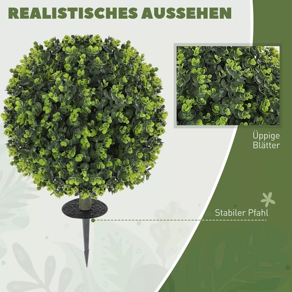 HOMCOM 2 stk. Kunstige Buxbom Kuler 40 cm Kunstplante m/jordspyd, Grøn Plastik