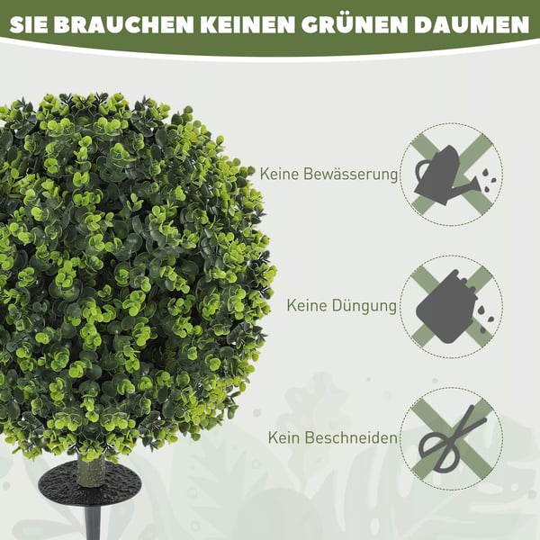 HOMCOM 2 stk. Kunstige Buxbom Kuler 40 cm Kunstplante m/jordspyd, Grøn Plastik