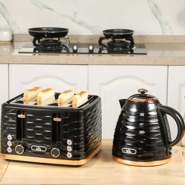HOMCOM Morgenmads-sæt: Kedel 1,7L & Brødrister med 4 skiver, 2200W, Sort