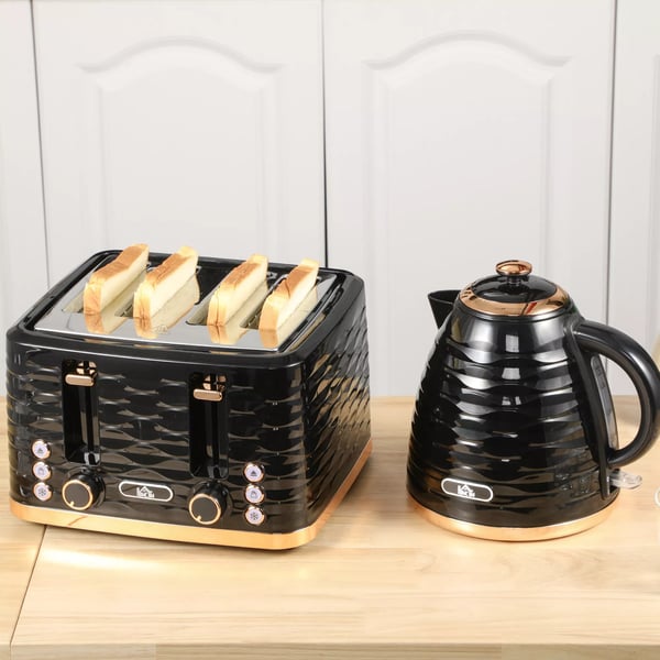 HOMCOM Morgenmads-sæt: Kedel 1,7L & Brødrister med 4 skiver, 2200W, Sort