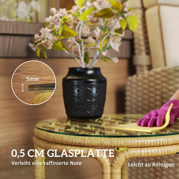 Outsunny Pe-rottinkinen Pyöreä Sivupöytä, Keltainen, Ø50 cm
