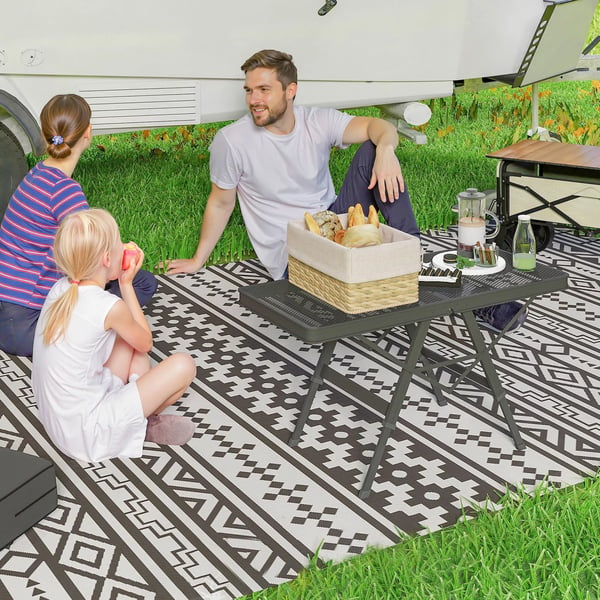 Outsunny Foldbart Campingbord, Hjdejusterbar, Metalrist, Sort - 90x40.5x48/58 cm