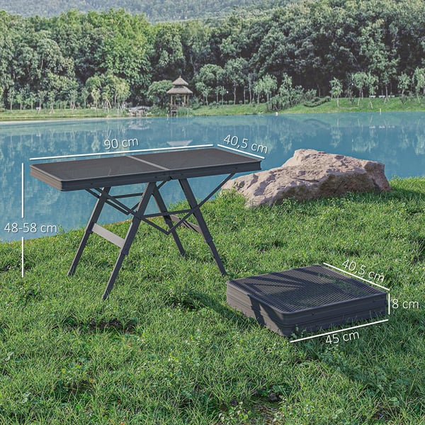 Outsunny Foldbart Campingbord, Hjdejusterbar, Metalrist, Sort - 90x40.5x48/58 cm