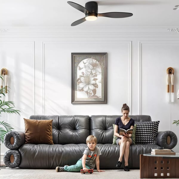HOMCOM Loftventilator i Sort ABS med LED Lys og Fjernbetjening, 115 cm Diameter, 6 Hastigheder, Timer