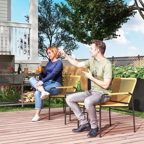 Outsunny 3-delt Bistro Sæt - Polyrattan & Stål - Gul & Grå Havemøbler til 2 personer med Bord & Stole
