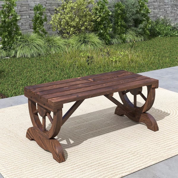 Outsunny havebænk i træ, vejrbestandig havebænk, havemøbel, rustik bænk, natur, 98 x 50 x 39,5 cm