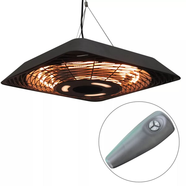 Outsunny Terrassevarmer Sort Aluminium 800W/1200W/2000W IP45 med Fjernbetjening og LED Lys
