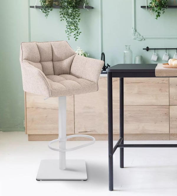 Damaso W elfenbensfarvet stof barstol med metalstativ