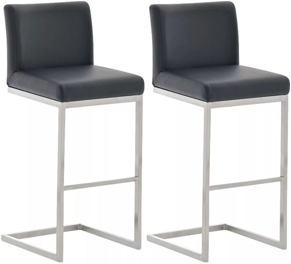 Set med 2 svarta barstolar Paros i konstläder med ställ i rostfritt stål