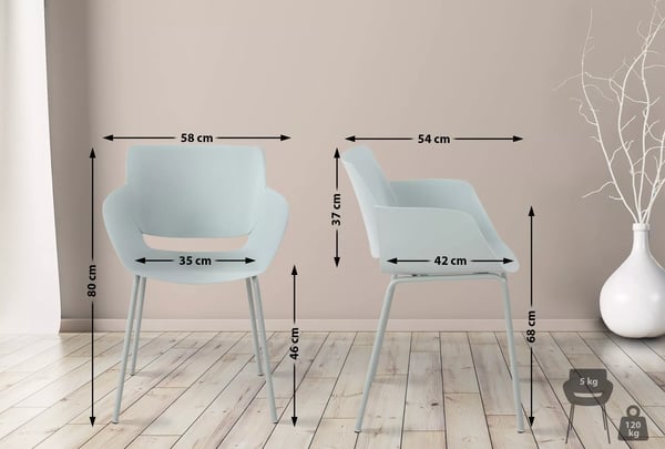 Sæt med 2 Alpena stole - Turkis plastik sæde, metalramme, indendørs/udendørs, vejrbestandig