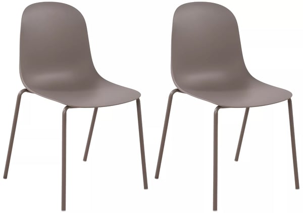 Set med 2 Hardin stapelbara stolar - Taupe plastsits, pulverlackerad metallram, inomhus-/utomhusbruk
