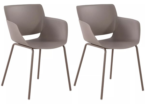 Set med 2 Alpena Polypropylenstolar med pulverlackerad stålram i taupe, inomhus/utomhus, UV- och väderbeständig