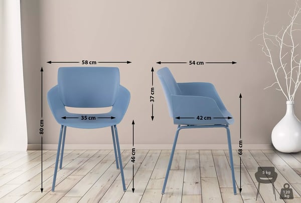 Alpena-tuoli, 2 kpl pakkaus, säänkestävä, polypropeeni/teräsrunko, sininen