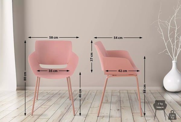 Alpena-tuoli, 2 kpl pinkki setti, muovi ja metallirunko