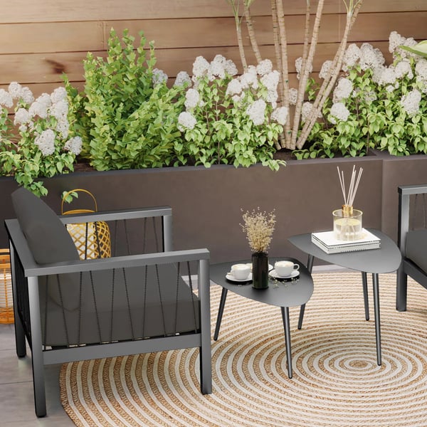 Outsunny 2 stk. loungesfbord af stal, sort - vejrbestandige sideborde med geometrisk design til have og altan
