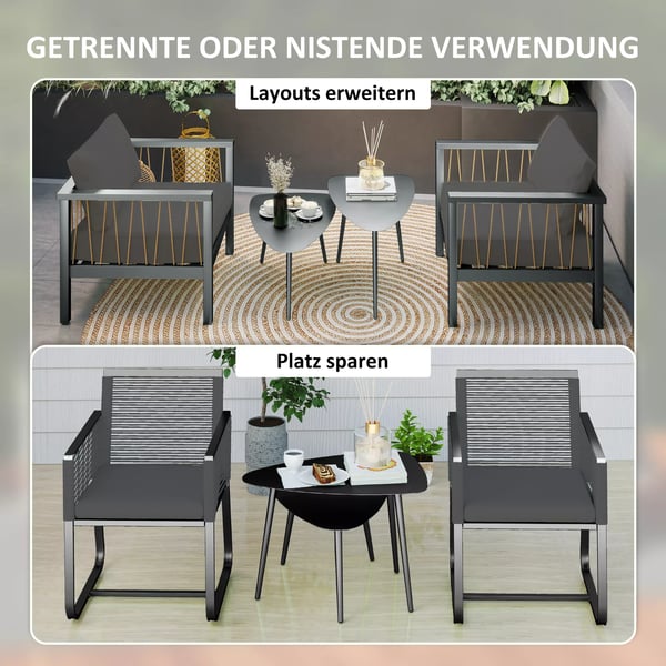 Outsunny 2 stk. loungesfbord af stal, sort - vejrbestandige sideborde med geometrisk design til have og altan
