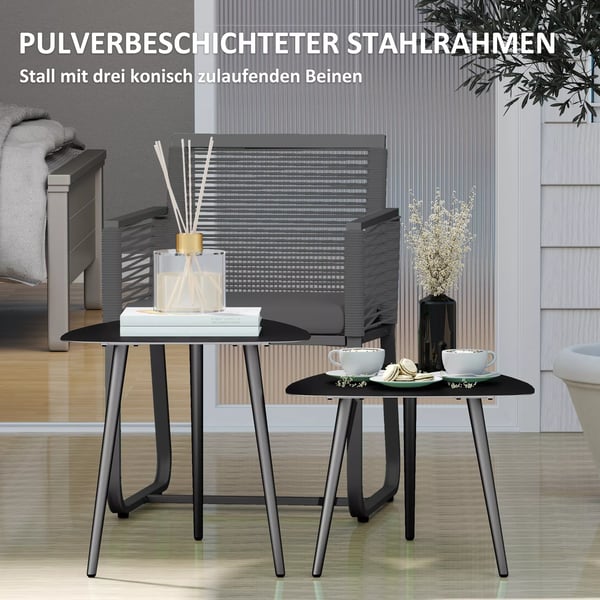 Outsunny 2 stk. loungesfbord af stal, sort - vejrbestandige sideborde med geometrisk design til have og altan