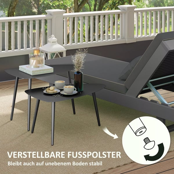 Outsunny 2 stk. loungesfbord af stal, sort - vejrbestandige sideborde med geometrisk design til have og altan