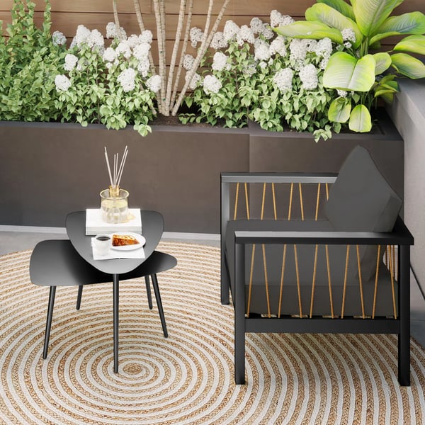 Outsunny 2 stk. loungesfbord af stal, sort - vejrbestandige sideborde med geometrisk design til have og altan