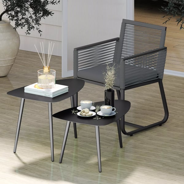 Outsunny 2 stk. loungesfbord af stal, sort - vejrbestandige sideborde med geometrisk design til have og altan