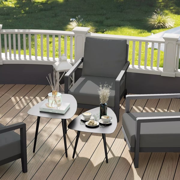 Outsunny 2 stk. loungesfbord af stal, sort - vejrbestandige sideborde med geometrisk design til have og altan