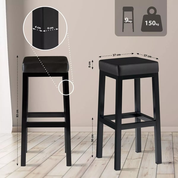 Taylor Barstol - 83 cm sædehøjde, sort kunstlædersæde, matsort metalramme