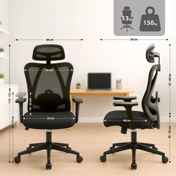 Työtuoli Elisha, musta kangas, säädettävä, ergonominen