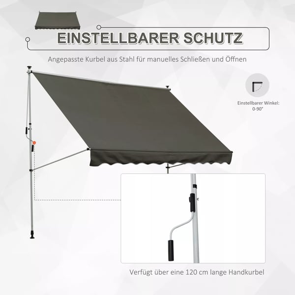 Outsunny Klemmmarkise Gelenkarmmarkise Sol-/Regnbeskyttelse Alu Grå 300 x 150 cm