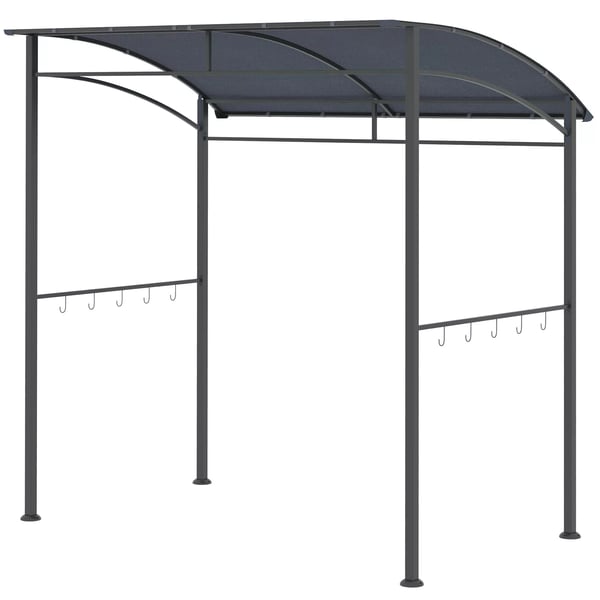 Outsunny grillikatos, grillikatos, sadesuoja, UV-kestävä, vedenpitävä, koukuilla, teräsrunko, polyesteri, harmaa, 215 x 150 x 174/220 cm