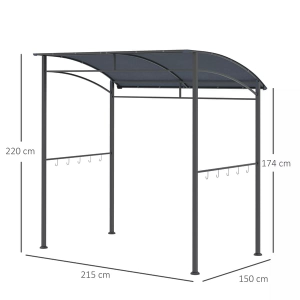 Outsunny grillpavillon, grilloverdækning, regnbeskyttelse, UV-bestandig, vandtæt, med kroge, stålramme, polyester, grå, 215 x 150 x 174/220 cm